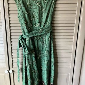 Lafayette 148 New York Green Sleeveless V-Neck Midi Dress